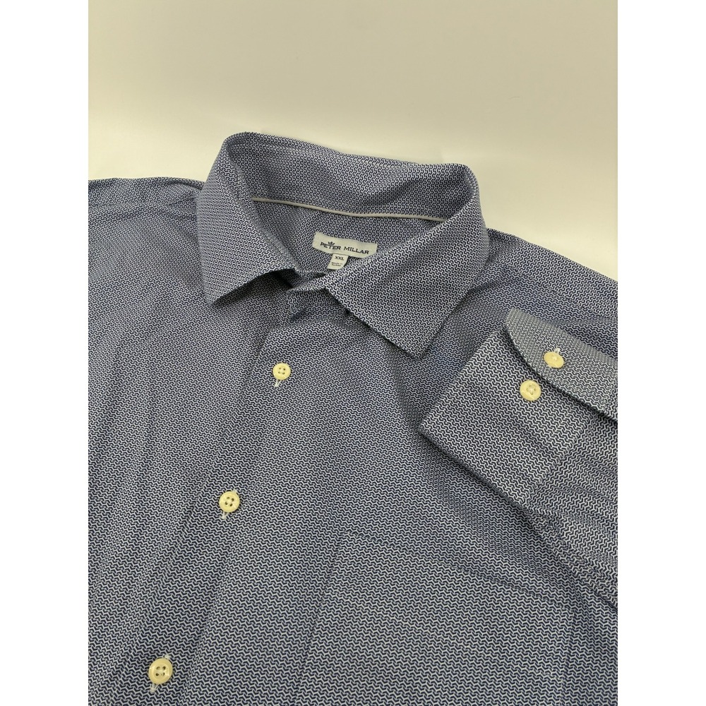 Peter Millar Mens XXL Blue Geometric Print Button Down Shirt MS20W42CSL
